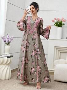 SHEIN Najma Vestido holgado de moda joven para mujer con parches de encaje estilo romántico francés