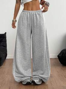 Coolane Women's Fall/Winter Minimalist Basic Daily Wear Streetwear Casual Sportswear French Grey Baggy Low Rise Wide Leg Sweatpants - Grey - View 6