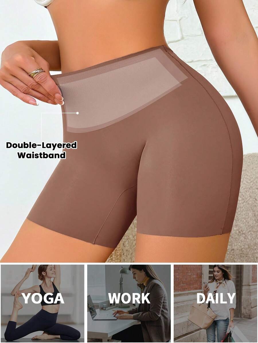 SHEIN 1 quần định hình nâng mông co giãn màu trơn cho nữ - Gỗ đỏ - Xem 1