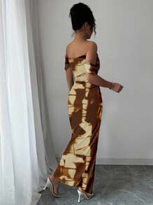 Elenzga 7 月 4 日假期夏季服装美人鱼鸡尾酒露肩连衣裙蓝色优雅修身性感毕业适度度假狂欢节外出露背荷叶边网眼针织。 - 咖啡 - 查看 2