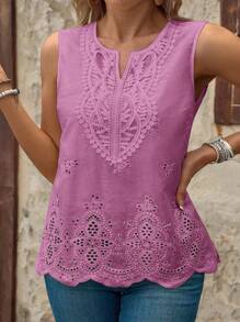 EMERY ROSE 大码度假纯色休闲无袖背心和吊带背心套装，简约风格，适合日常穿着，春夏季 - 紫丁香色 - 查看 6