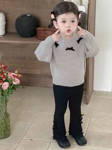 DAZY Pullover à col rond, manches longues pour bébé fille avec décoration de nœud