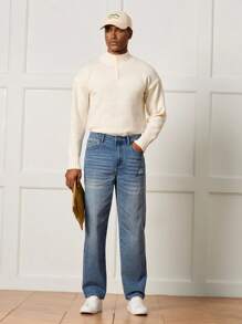 Manfinity CityGents 男士浅蓝色休闲直筒牛仔裤 - 淺色水洗藍 - 查看 6