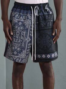 SUMWON Designer Bandana Print Short Sleeve Shirt And Shorts Set Casual Summer Beach Holiday Festival Wear Urban Street Style Matching Two-Piece Set - Navy Blue - View 8