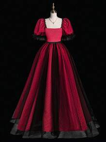 Sweetra Váy dài phong cách Pháp thanh lịch, quý phái và lãng mạn - Đỏ - Xem 5