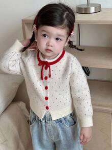 DAZY Baby Girl Casual Cute Polka Dot Pattern Colorblock Bow Decor Cardigan