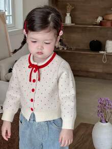 DAZY Baby Girl Casual Cute Polka Dot Pattern Colorblock Bow Decor Cardigan