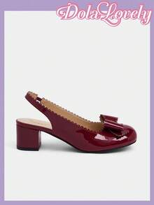 Dola Lovely Bombas de tacón grueso con punta redonda y aplicaciones de mariposa con rhinestones para mujer, adecuadas para Halloween y Navidad - Burdeos - Ver 6