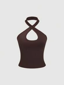 SHEIN Unity 棕色休闲百搭上衣套装，夏季 - 棕色 - 查看 6