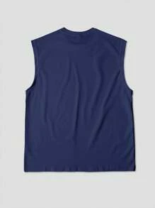 Manfinity LEGND 男士标语印花圆领休闲宽松宽肩上衣 - 藏蓝色 - 查看 2