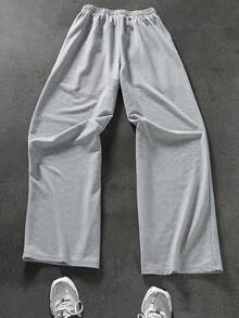 Manfinity EMRG Men's Loose Street Style Letter Embroidery Distressed Sweatpants Grey Baggy Sweatpants Ripped Sweatpants Sweatpants Patched Los Angeles Sweatpants Sweatpants With Holes Grey Sweatpants Los Angeles - Grey - View 2