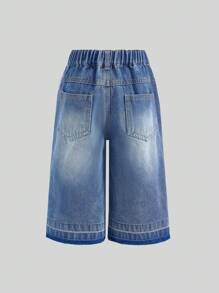 Girls'' Casual Distressed Denim Capri Pants, Soft Cotton Loose Fit, Fashionable Streetwear For Summer Holiday Daily Wear