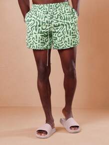 SUMWON Designer Beach Swimming Trunks Abstract Pattern Pool Resort Surfing Casual Elastic Waist Comfort Stretch Summer Vacation Sportswear Board Shorts - Green - View 1