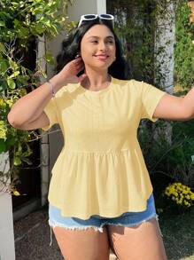 Solflare Camiseta talla grande con bordado amarillo y diseño hueco, de moda para el verano - Amarillo - Ver 4