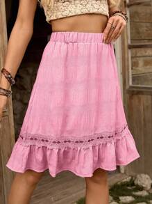 LanaWest Chân váy xếp ly màu trơn cho nữ, thích hợp cho kỳ nghỉ hè trên bãi biển - Hồng - Xem 3