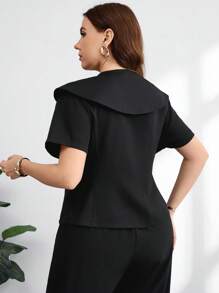 Modelyn 大码女式优雅金属装饰时尚短袖西装外套 - 黑色 - 查看 2