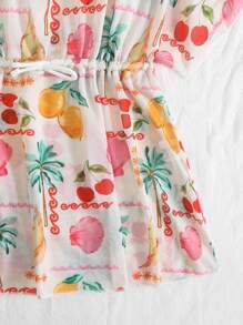 Young Girl Random Print Vacation Style Cover-Up Cover Up