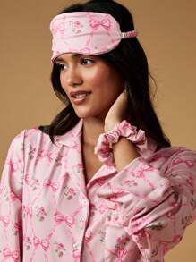 MISSGUIDED Bộ đồ ngủ tay dài mùa đông in họa tiết nơ hoa cài nút cổ lọ Bộ đồ ngủ mặc ở nhà thoải mái làm quà tặng ngày lễ tình nhân - Nhiều màu - Xem 4