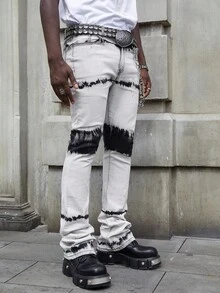 ROMWE MEN Street Life Quần Jeans Nam Ống Loe Túi Nhiều Lớp Giặt Cũ - Xám - Xem 8
