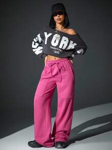 CasuGlow Pocket Detalied Jogger Pants, Elastic Waistband With Drawstring, Front Patch Pockets, Comfortable Casual Style - Hot Pink - View 3