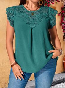 EMERY ROSE Plus Size Women Water-Soluble Lace Tunic Tops Dressy Blouses , Vacation Summer,Holiday Outfits For Women