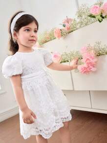 SHEIN Baby Girl Elegant & Cute Summer White Floral Embroidered Mesh Dress - Multicolor - View 4
