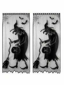 ROMWE Goth 1pc Black Lace Witch Door Curtain - Halloween Spider Web Decor,Home Decor,Holiday Decorations - Black - View 3