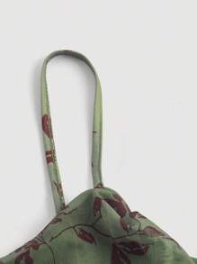 SHEIN MOD 女士橄榄绿色花卉复古短裙，70年代复古，绿色连衣裙