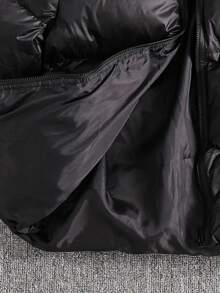 SHEIN Abrigo parka de invierno con capucha y cremallera de manga larga tejida, informal, para niños preadolescentes, adecuado para el trayecto, la escuela, uso casual, viajes, deportes, otoño/invierno