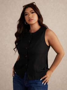 Elaquor 秋冬大码女式纯色单排扣休闲背心