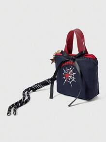 ROMWE Grunge Punk Stylish Dark Spider Web & Spider Pattern Portable Makeup Bag, Halloween - Multicolor - View 4