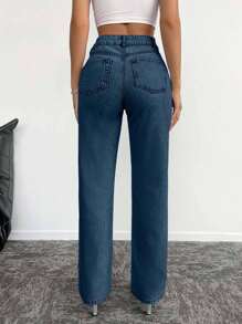 EURMUSE Women's Casual Distressed Rhinestone Straight-Leg Jeans - Teal Blue - View 2