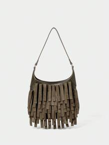 SHECARRY Ladies, Women Shoulder Bag, Hobo Bag, Tassels, Fashionable, Personalized, Simple, Versatile, Street, Sweet And Cool Girls, Hot Girls, Y2k, Retro, Vintage - Army Green - View 1