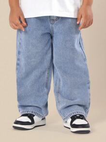 Quần jeans ống rộng dáng suông cổ điển SUMWON, kiểu dáng thoải mái, cạp cao, chất liệu denim, thời trang đường phố, trang phục thường ngày, xu hướng thời trang, size dành cho thanh thiếu niên, mùa thu đông, kỳ nghỉ. - Màu xanh lam - Xem 4