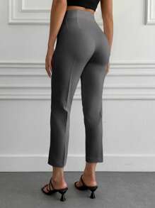 EURMUSE Frenchy Solid Colored Pleated Tapered Pants - Grey - View 2