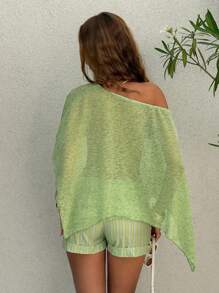 EgrlEra 女式休闲宽松不对称下摆衬衫，夏季款式 - 青檸色 - 查看 5