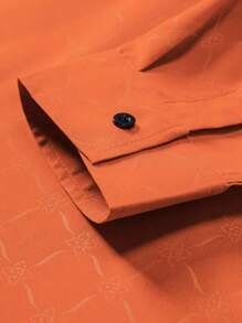 Manfinity Mode Men's Button Down Orange Long Sleeve Slim Fit Business Formal Dress Shirt, Long Sleeve Men Shirt,Fall - Coral Orange - View 7