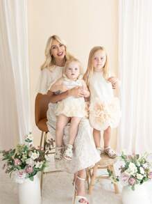 可爱优雅的杏色花朵蝴蝶结无袖女婴连衣裙 - 杏色 - 查看 8