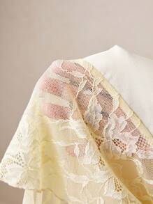 Poéselle 女装，女士衬衫，女士秋装夏季修身不对称蕾丝长袖 T 恤，下摆拼接和飘逸设计，服装上衣，四季必备，舒适的高弹面料 - 黃色 - 查看 8