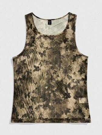 Street Life Camiseta de tirantes ajustada de cuello redondo con estampado de mariposa para hombre