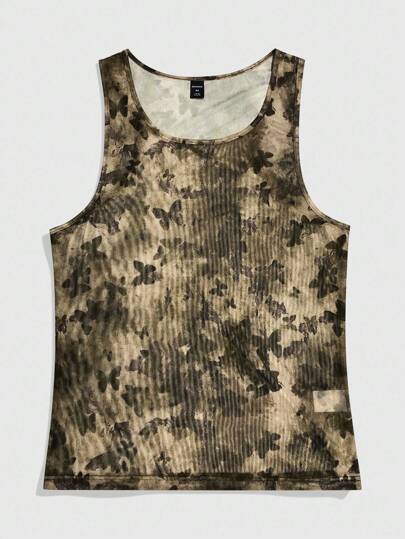 Street Life Débardeur ajusté casual à col rond avec imprimé papillon pour hommes