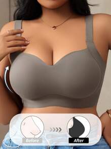 DesireSculpt 1 件女士无缝加垫文胸，配有可调节宽肩带，舒适、提升和支撑 - 深灰色 - 查看 3