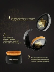 HARRY POTTER X SHEIN 1pc Logo Printed Gold Foil Blush Brush, Curved Bristles Won't Clump, Quick Application, Lightweight Makeup, Easy Storage, Dust-Proof, Portable - Black - View 9