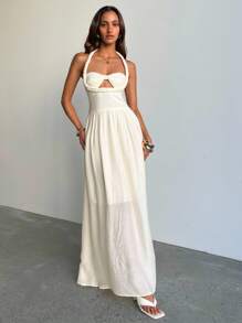 Aloruh 女士浪漫约会优雅度假扭绳纹理褶皱布纯白色A字腰亚麻长裙，女士约会连衣裙，女士夜间外出连衣裙，女士夏季连衣裙，女士蜜月装。女士婚礼宾客连衣裙。海岛度假装。，女士夏季连衣裙，女士婚礼宾客连衣裙，女士太阳裙，优雅派对连衣裙，女士生日连衣裙，女士性感俱乐部服装，女士波西米亚风服装，秋季婚礼宾客连衣裙