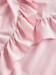 SHEIN MOD 大码女式粉色荷叶边下摆半身裙，复古多层粉色半身裙 - 粉色 - 查看 4