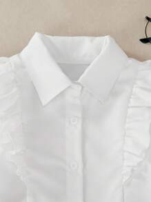 2pcs/Set Girls Kids Sweet Ruffled Collar Long Sleeve Blouse And Bowknot Pleated Skirt Outfit, Suitable For Casual, Commuting, School Style - Black and White - View 4