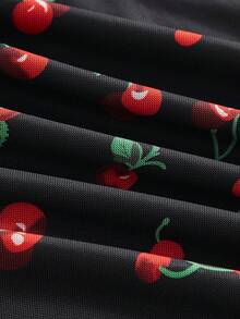 SHEIN MOD Váy ngắn phong cách đồng quê mùa hè in họa tiết quả anh đào nhún ngực - Nhiều màu - Xem 4