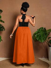 Maweii Plus Size Women Plunging Neckline Lace-Up Metallic Buckle Asymmetric Hem Semi-Sheer Split Side Sexy Summer Vacation Dress - Multicolor - View 2