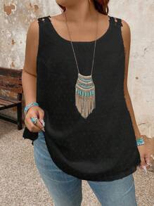 EMERY ROSE Plus Size Women Casual Loose All-Match Solid Color Sleeveless Top, Versatile - Black - View 1