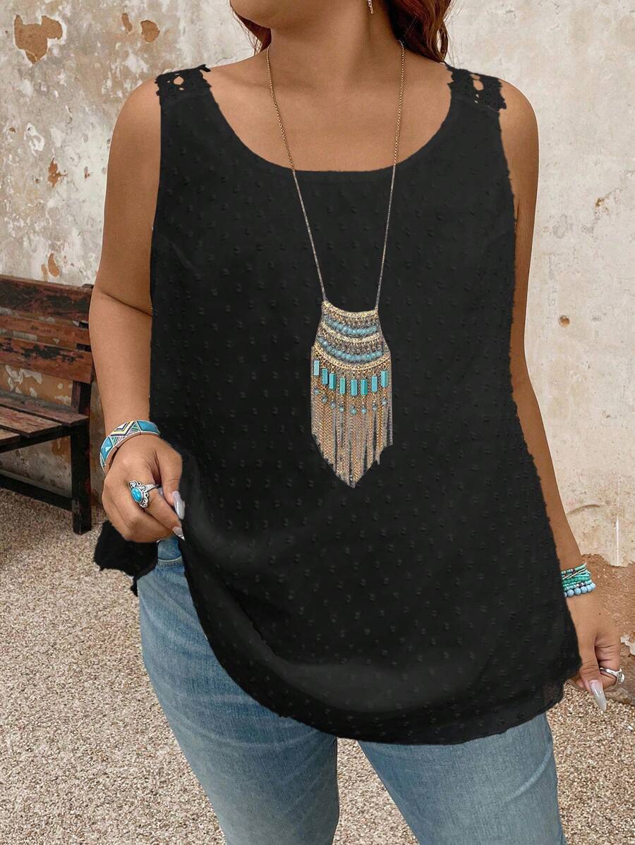 EMERY ROSE Plus Size Women Casual Loose All-Match Solid Color Sleeveless Top, Versatile - Black - View 1